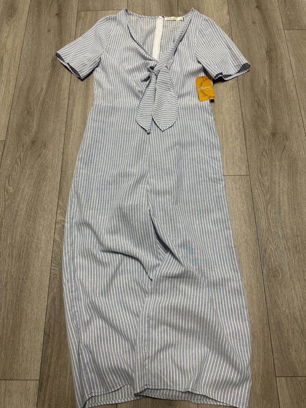 ANDREE BY UNIT Blue and White Striped Tie-Front Jumpsuit